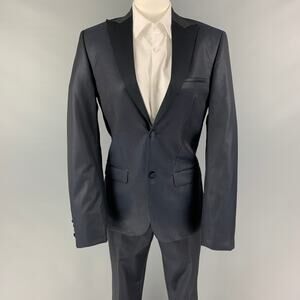 CALVIN KLEIN COLLECTION Size 34 Navy Black Wool Peak Lapel Tuxedo Suit